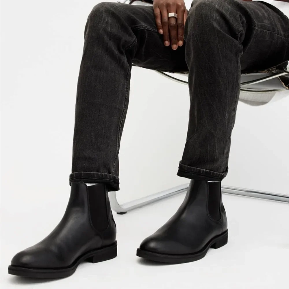 All Saints Creed Leather Chelsea Boots Black Leather EU 44 US 11